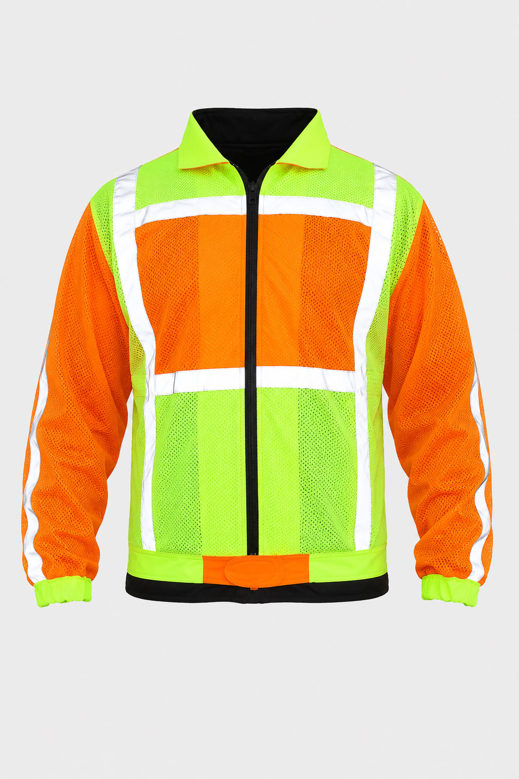 Lime & Orange 2-Tone Adult Long Sleeve Reflective Vest with Zip & ID Pocket
