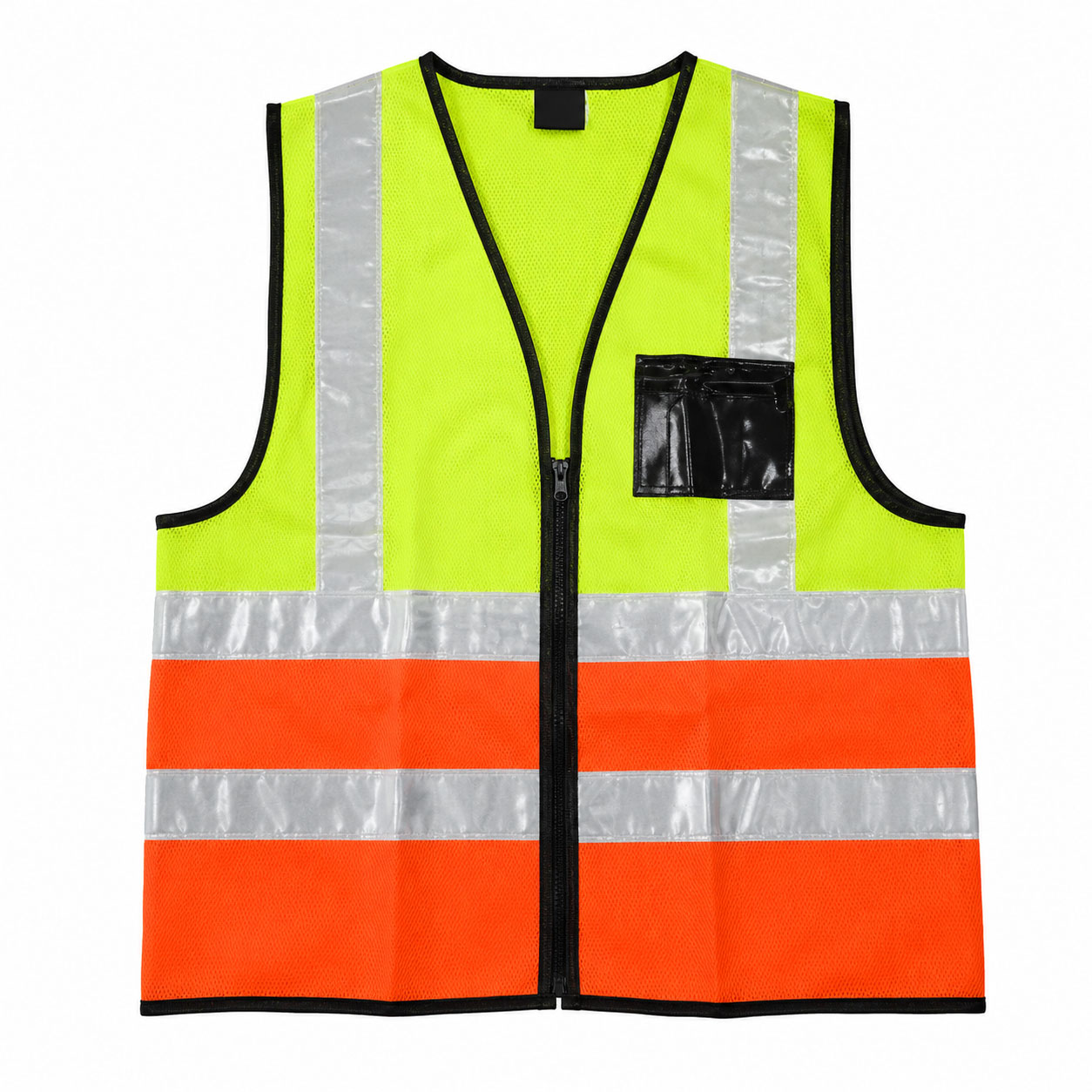 Lime & Orange Adult 2-Tone Reflective Vest with Zip & ID Pocket